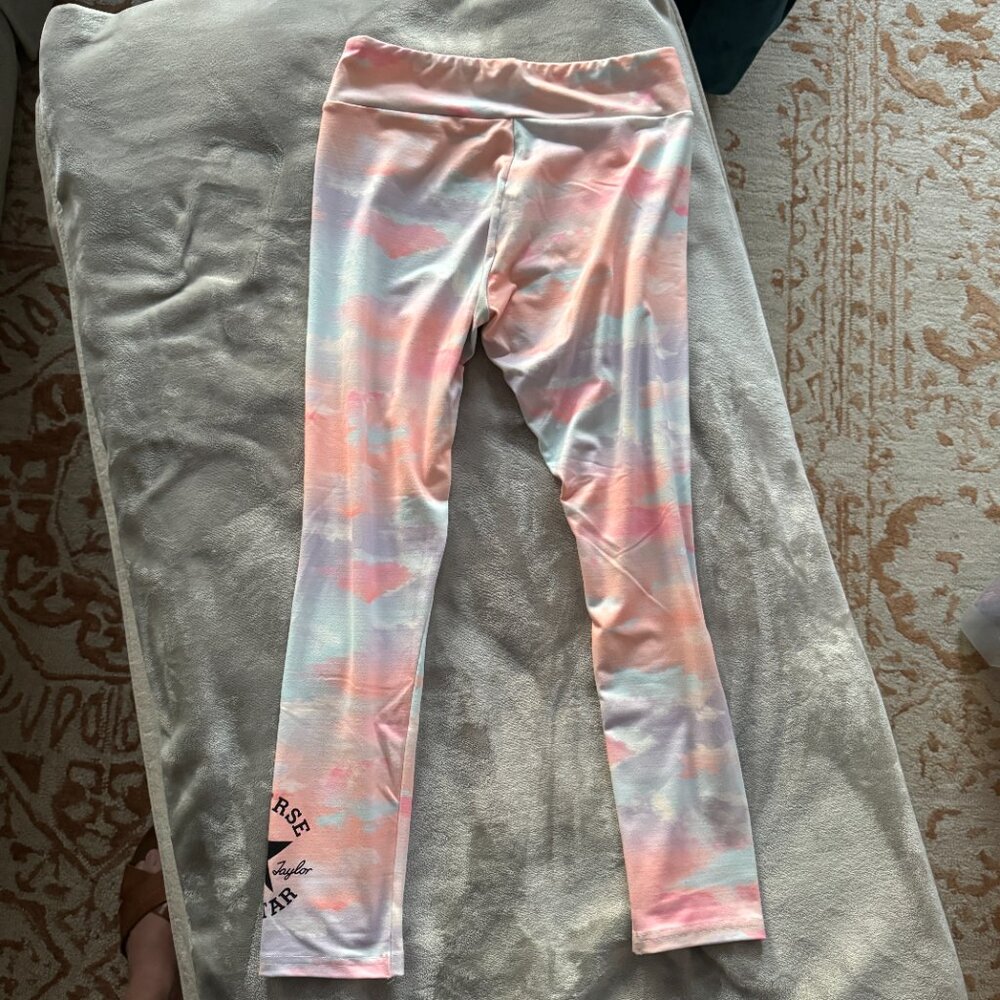 Converse High Rise Printed Legging Aqua Mist w/ Long Sleeve Lilac Logo Tee Sz XL - Picture 12 of 14